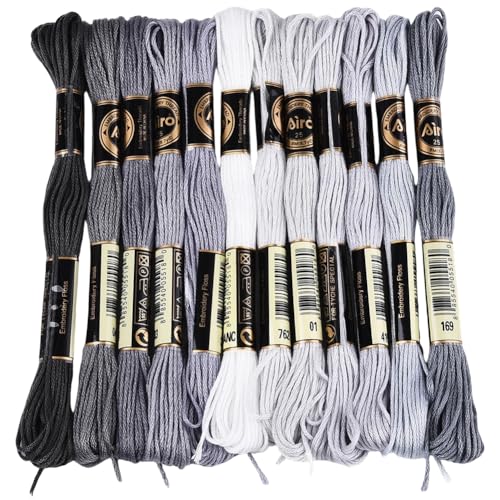12 Skeins 6 Strands Grey Embroidery Cross Stitch Floss for Sewing - color: Gray