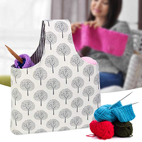 Teamoy Knitting Bag Tote, Travel Crochet Project Wrist Bag, Large, Tree - color: Tree, size: Large