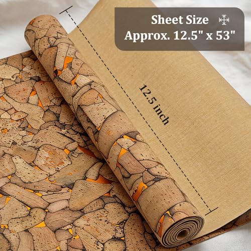 SorenCut Patterned Cork Fabric Roll 12.8 x 54 Inch – Stone Mosaic Gold Cork Leather Fabric with Flexible Backing for DIY Crafts, Earrings, Bags, Wallets & Handmade Accessories - color: Stone Mosaic Gold