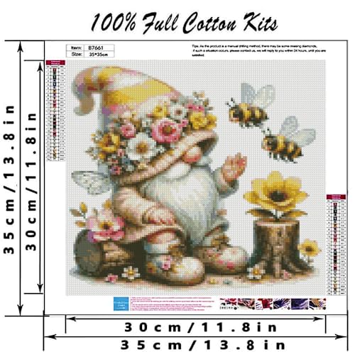 Gnome Stamped Cross Stitch Kits Gnome Cross Stitch Patterns,Bee Dimensions Cross Stitch Kits Embroidery Kit Arts and Crafts for Beginners 13.7x13.7 inches - color: D051