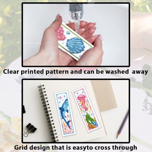 ACRNIGHEET 6PCS Cross Stitch Bookmark Kits Marine Animals Pattern Stamped Cross Stitch Kits for Beginners Adults DIY Stamped Embroidery Bookmarks with Instructions Hand Embroidery Craft Gift 11CT - style: Marine animal patterns