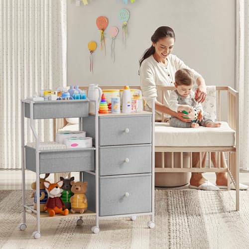 Modanais Baby Diaper Caddy Organizer Rolling Cart with Drawers, Light Gray - color: Light Gray