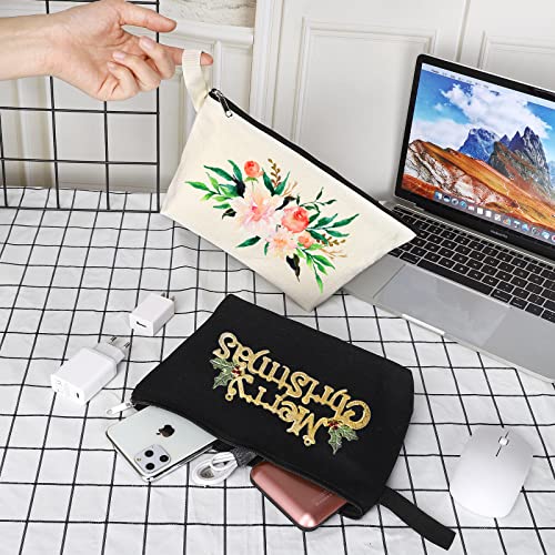 10 Pieces Cotton Canvas Makeup Bag with Bottom, Multi Purpose Cosmetic Bag with Zipper MN-WB07 Wb07 - color: White, size: S