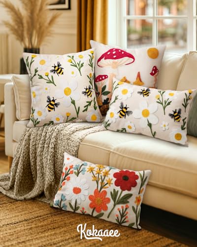 Embroidered Lumbar Pillow Cover 20x12 Inch, Flower Cluster - color: Flower Cluster, size: 20" x 12" (Pack of 1)