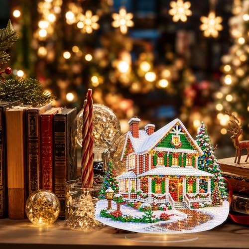 Eiflow Christmas Diamond Art Tabletop Kit for Adults Ornament, DIY Table Top Diamond Art Painting with Stand Acrylic Stand Up Gem Painting Board Kit - color: Home