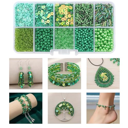 Green Glass Seed Beads for Jewelry Making and Crafts - color: Green