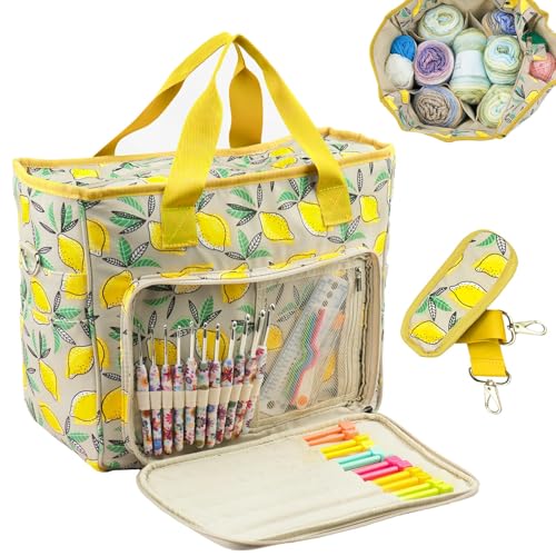 Knitting Bags and Totes Organizers Large Crochet Bag(Yellow Lemon) - color: Yellow Lemon