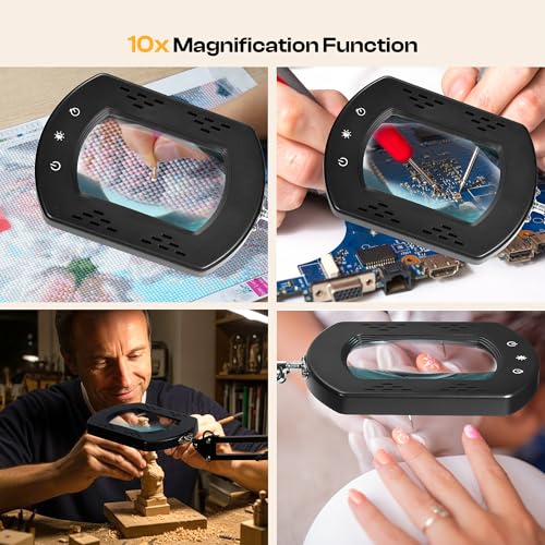 Caydo 10X Magnifying Glass with Light and Stand for Embroidery, Reading, Sewing and Painting Close Work, 5 Color Hands-Free Magnifying Desk Lamp