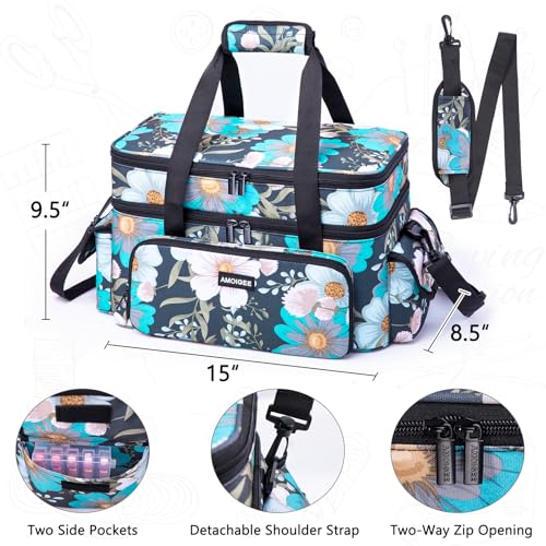 AMOIGEE Large 15" Double-Layer Sewing Organizer Bag w/Detachable Dividers - color: Jasmine Blue