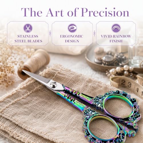 Embroidery Scissors 4.5 Inch Stainless Steel Rainbow - size: 4.5 x 2.25 inch