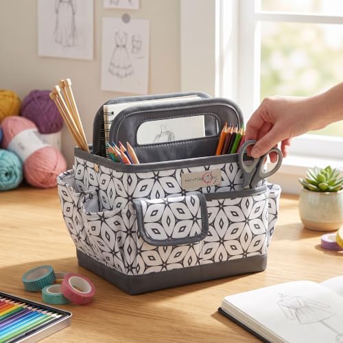 Everything Mary Desktop Organizer Caddy – Collapsible Craft & Sewing Storage Tote, Grey Geometric, Portable with Handles - color: Dark Grey