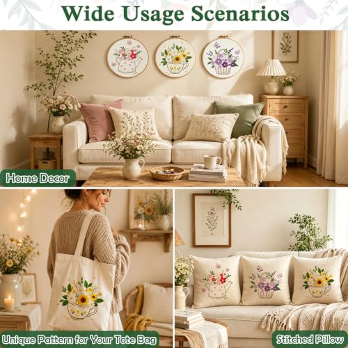 Louise Maelys 3 Pack Flower Pot & Basket Embroidery Kit for Beginners - color: Flower Pot