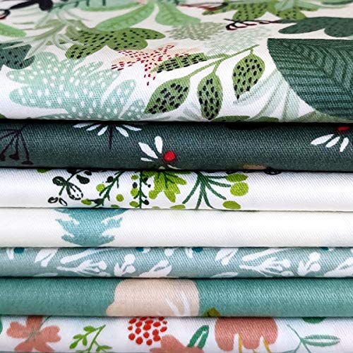 7pcs Cotton Craft Fabric Bundle 18" x 22" Pre-Cut Quilt Squares Fat Quarters Quilting Fabric for Sewing Crafting Patchwork DIY Scrapbooking Nut Green - color: Nut Green