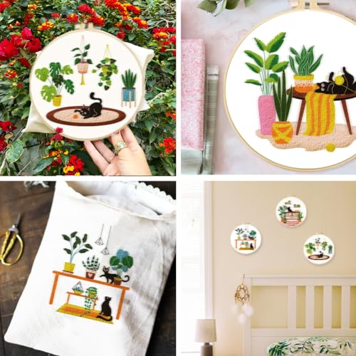 BEUNITONE Kitten Embroidery Kit for Beginenrs Hand Sewing Embroidery Kits with Cat Pattern DIY Embroidery Kit with Kitten Colourful Threads Needles Instructions - style: A-Cat-04