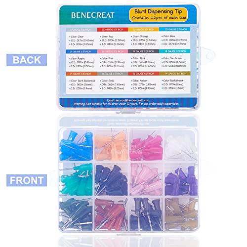 BENECREAT 144PCS 0.5 Inch 12 Different Gauge Blunt Tip Syringe Needles Dispensing Needle with Lure Lock for Refilling Liquid Inks and Syringes, Crafts Supplies - size: 0.5 Inch-12 Size
