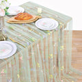Floral Gauze Table Runner Green 10ft Embroidery Tulle Spring Wildflower - color: Green, size: 60"x120",1pc