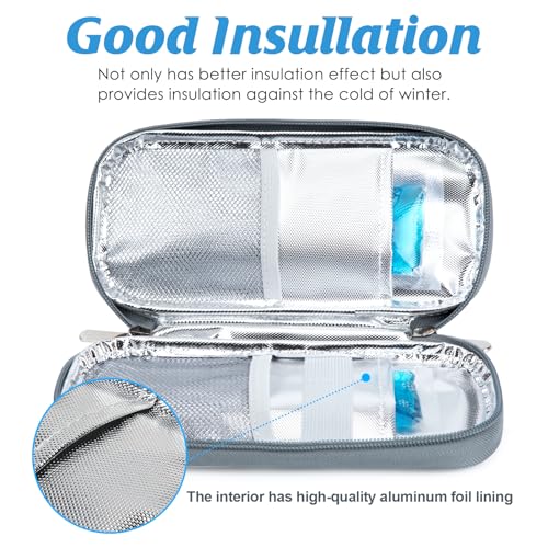 YOUSHARES Insulin Cooler Travel Case - Portable Refrigerated Medicine Case for Insulin Pen, Medication and Diabetic Supplies with 2 TSA Approved Ice Pack - color: Camellia Grey