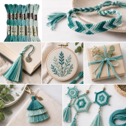 FASHEWELRY 70 Yards Handmade Polyester Embroidery Floss Crewel Cross Stitch Threads 0.5mm 6-Ply Embroidery Thread Bulk for Beginners Adult DIY Sewing Knitting Supplies (Light Sea Green) - color: Light Sea Green, size: 0.5mm