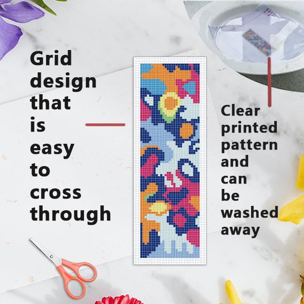 INFUNLY 6pcs Abstract Art DIY Cross Stitch Bookmark Kits for Beginners Creative Colorful Cross Stitch Kit with Instruction Modern Abstract Stamped Embroidery Bookmark Kit for Book Lovers Readers Gift - style: 6pcs Abstract Art