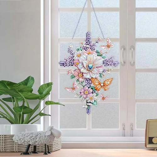ZeeLionArt Hanging Diamond Art Kits for Adults,Flower Cross Pendant Diamonds Painting Art Kit,5.2x7.1inch Acrylic Diamonds Painting Board Kit Ornament, Special Crystal Diamond Hanging Ornament - color: DP03095