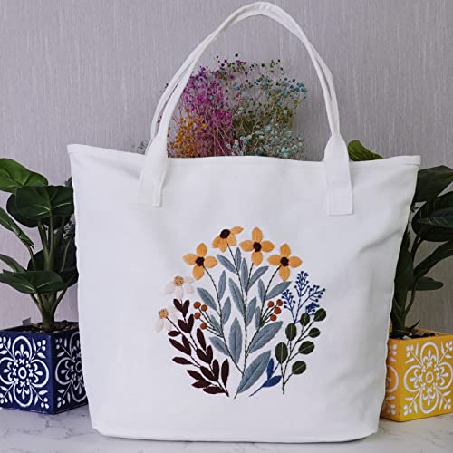 Embroidery Kit Canvas Tote Bag with Patterns for Beginners, Personalized Canvas Bag Kits, Bamboo Embroidery Hoop, English Instruction for DIY Crafts with Tools - color: Multi 2