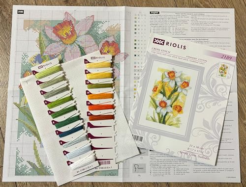 RIOLIS - Spring Glow. Daffodils 2189, Cross Stitch Kits 8¼"x11¾, Cross Stitch Kits for Adults, Counted Cross Stitch Kits, Embroidery Kit for Beginners & Advanced, Floral Crossstitching Kits - style: Spring Glow. Daffodils 2189