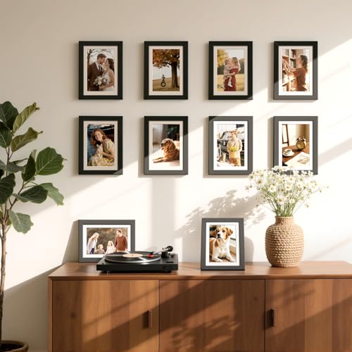 HappyHapi 5x7 Picture Frames Set of 10, Wall or Tabletop Display, Black - color: Black, size: 5x7 inch