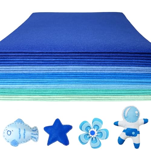 24 Pcs Wool Blend Felt Sheets Bulk, 12"x35", 1MM Thick - color: Blue & Teal Series