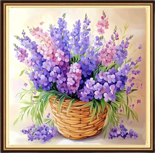 Redxing Counted Cross Stitch Kit for Beginners,Unprinted Needlepoint Kits for Beginners Cross Stitching Embroidery Kit 11CT Stitches kit-Beautiful Lavender 18x18 inch - color: KitsColor11