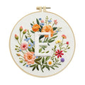 Zhenqing Letter E Floral Embroidery Kit for Beginners, Pre-Printed 29x29cm Cotton Fabric with 20cm Hoop, Elegant Monogram Art for Home Decor(C0088)
