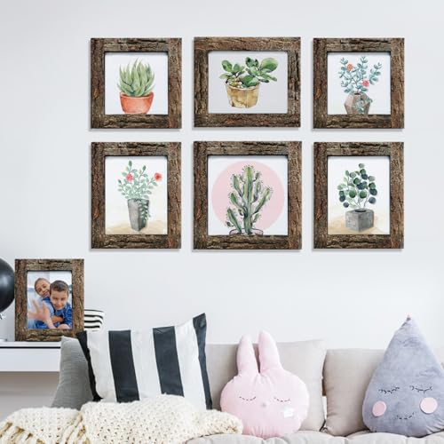 IKEREE 5x7 Rustic Picture Frames with Real Bark, Natural Wood Photo Frame - size: 5x7