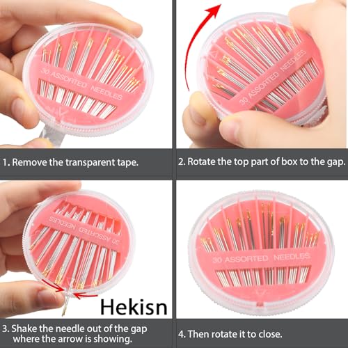Hekisn 30pcs Premium Hand Sewing Needles, 6 Sizes 30-Count Assorted Sewing Needles, Stitching Needles for Hand Sewing Repair，Sewing Sharp Needles Sewing Repair Embroidery Needles - style: Pink