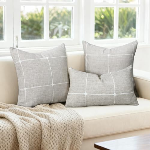 Tan Linen Plaid Throw Pillow Covers 24x24 Set of 1 - color: Coffee Plaid, size: 24" x 24" (Pack of 1)