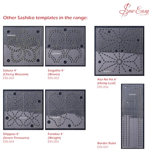 Sew Easy 4” Sashiko Template – Seigaiha (Waves) Quilting & Patchwork Rule for Applique Sewing, Transparent Acrylic Non-Slip, Instructions Included