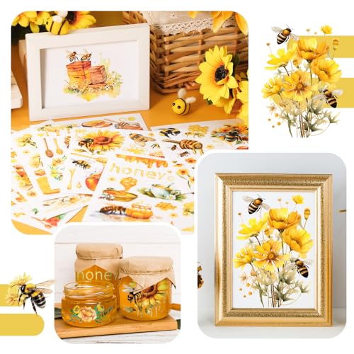 BBTO 12 Sheets Sunflower Bee Rub on Transfers for Crafts Wood Furniture - style: Bee
