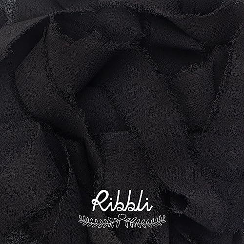 Ribbli Black Ribbon 1 Inch x 3 Rolls Total 24 Yards Handmade Fringe Chiffon Silk Ribbon for Wrapping Wedding Invitations Bridal Bouquets DIY Crafts Home Decor - color: Black