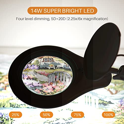 Bifocal LED Magnifying Lamp with Clamp, 14W 1200LM, Black - color: Black