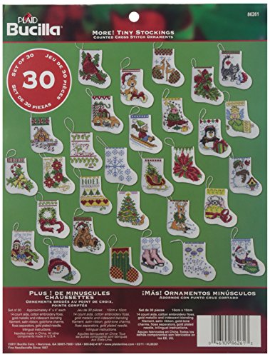 Bucilla Counted Cross Stitch Ornament Kit, 3.5 by 3.5-Inch, 86261 More Tiny Stockings (Set of 30) - style: More Tiny Stockings
