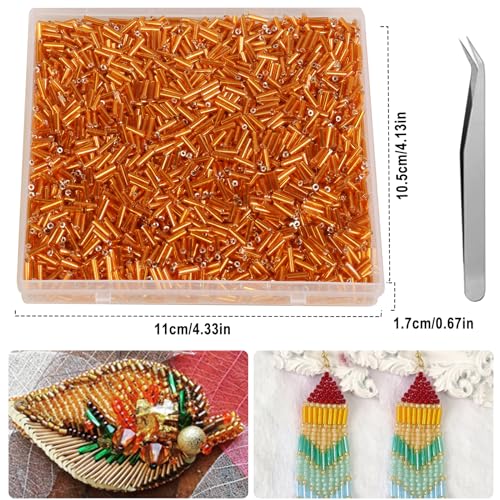4000pcs Orange Bugle Beads Bulk -Embroidery Beads,Long Tube Bead for Jewelry Making, Bracelet Necklaces Supplies,Craft DIY(7x2mm) - color: Orange