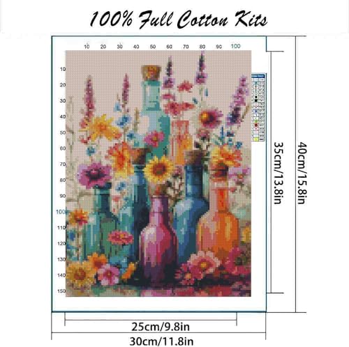 MYBISYMQQ Flower Stamped Cross Stitch Kits, DIY Flowers Cross Stitch Ornament Kits for Adults Beginners, Counted Embroidery Needlepoint Kits Home Decor 15.7x11.8 inch - color: D044