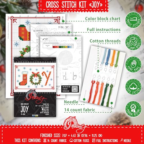 Christmas Counted Cross Stitch Kit for Adult with Inspirational Word Joy