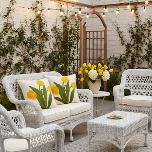 Embroidered Throw Pillow Covers 18x18 Pack of 2 Yellow Tulip - color: Yellow Tulip, size: 18" x 18" (Pack of 2)