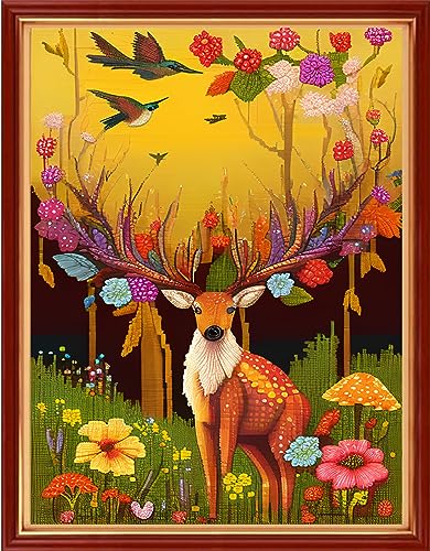 Dimensean Stamped Cross Stitch Kits Full Range of Embroidery Patterns Starter Kits for Beginners Adult DIY Cross Stitches Needlepoint Kits 11CT-Lower Deer 15.7x19.7 inch - color: Pattern Style 26