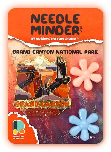 Awesome Pattern Studio Needle Minder Set - Grand Canyon National Park Magnetic Needle Minder + 2 Needle Threaders. Enamel Pin for Cross Stitch, Embroidery and Craft - size: Grand Canyon Modern Design - SET #1