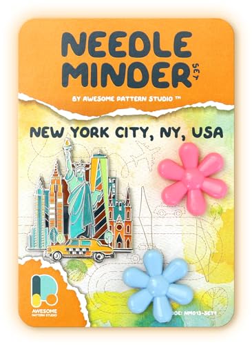 Awesome Pattern Studio Needle Minder Set – New York Magnetic Needle Minder + 2 Needle Threaders. Enamel Pin for Cross Stitch, Embroidery and Craft - size: New York Set #1