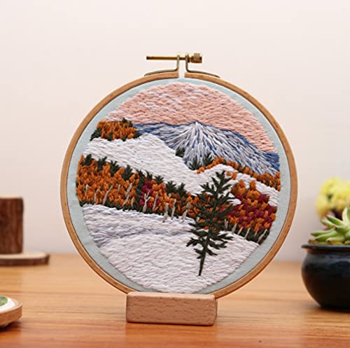 SUQUUB 3 Sets Embroidery Starter Kit with Pattern and Instructions,Cross Stitch Beginner Kits with Frame,3 Plastic Embroidery Hoops,3 Embroidery Clothes and Color Threads (3X Landscape Pattern) - color: 3X landscape pattern