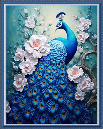 Dimensean Stamped Cross Stitch Kits Full Range of Embroidery Patterns Starter Kits for Beginners Adult DIY Cross Stitches Needlepoint Kits 11CT-Blue Peafowl 16x20 inch - color: Craftpattern41