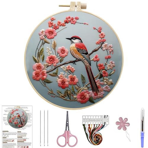 ARTopet Embroidery Kit for Beginners Cross Stitch Kits Needlepoint Set Colorful Bird Patterns Embroidery Thread Kit for Craft Lover Hand Stitch with 7.87in Hoop Threads Fabric-Bird01 - color: Bird01