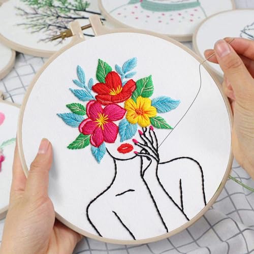Louise Maelys Flower Woman Embroidery Kit for Beginners DIY Gift Set - color: woman flower
