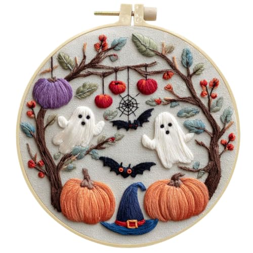 RUIQLXHANG Halloween Ghost Pumpkin Embroidery Kit for Beginners - color: Ghost Pumpkins